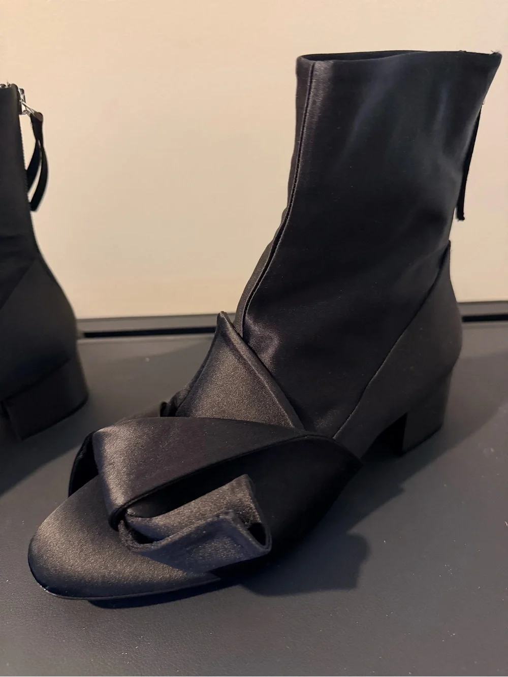 Black Satin Bow Ankle Booties - Women Authentic